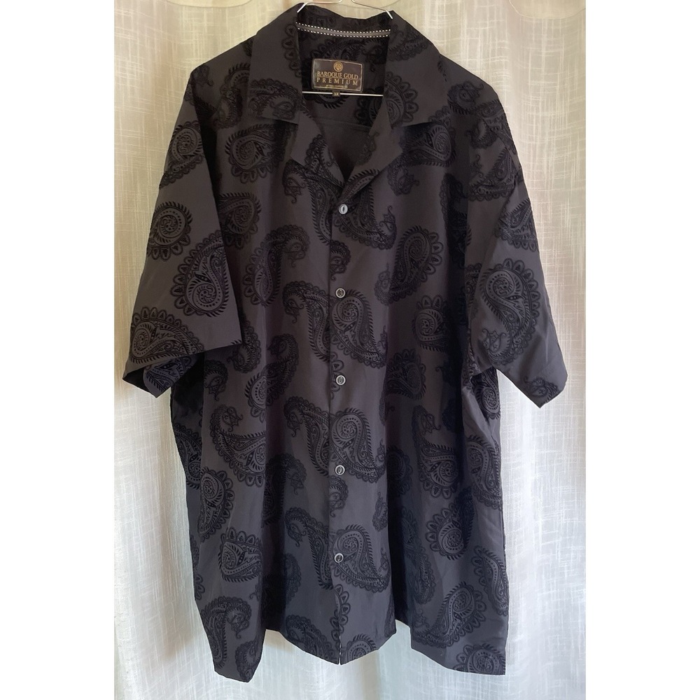 Baroque Black Premium Short Sleeve Butt Down - Paisley - Size 3XL
